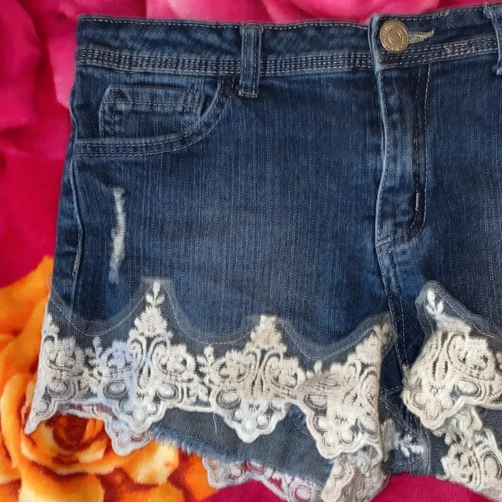 Almost Famous Mid Rise Short Denim with Lace Shorts